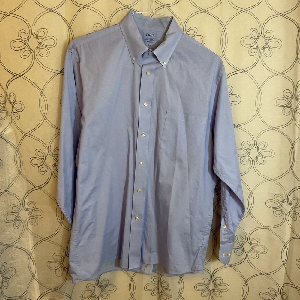Men's Chaps Blue/White Specs Button Up Long Sleeve Cool Max Size Large 32/33